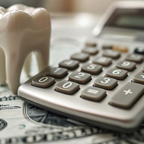 Tooth with calculator and money 