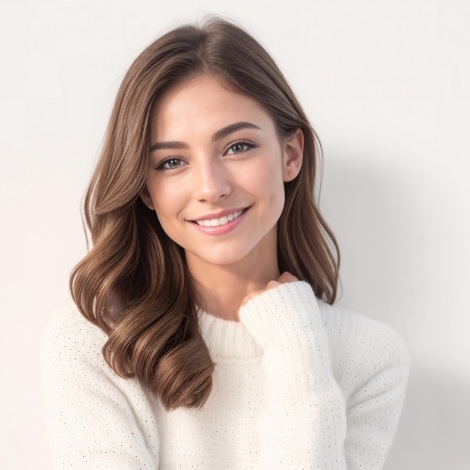 Smiling young woman in white sweater